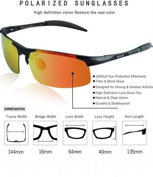Health And More אביזרי ואופנת ספורט  משקפי שמש מקוטבות, ספורטף משקפי שמש להגנת UV לגברים